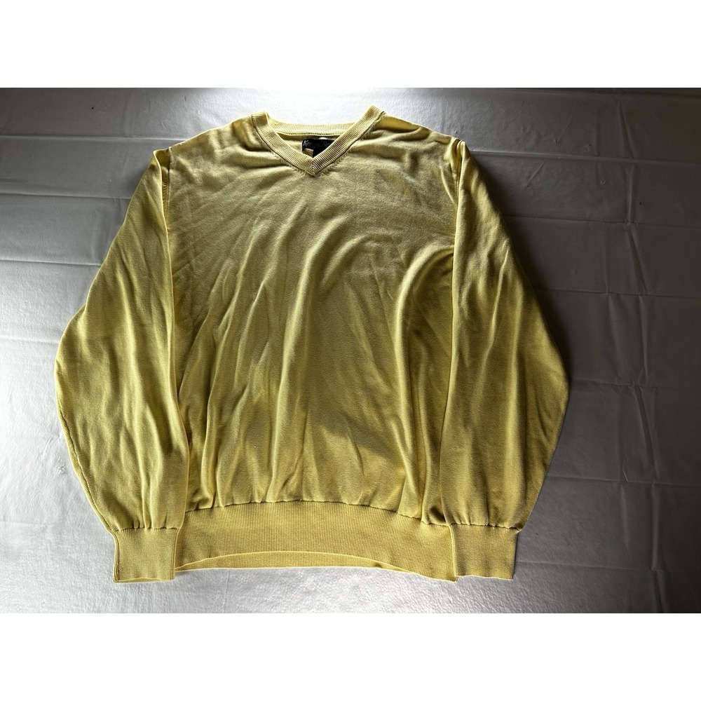 Kenneth Roberts Platinum Silk Cotton V-Neck Sweater Medium Yellow Butter Soft
